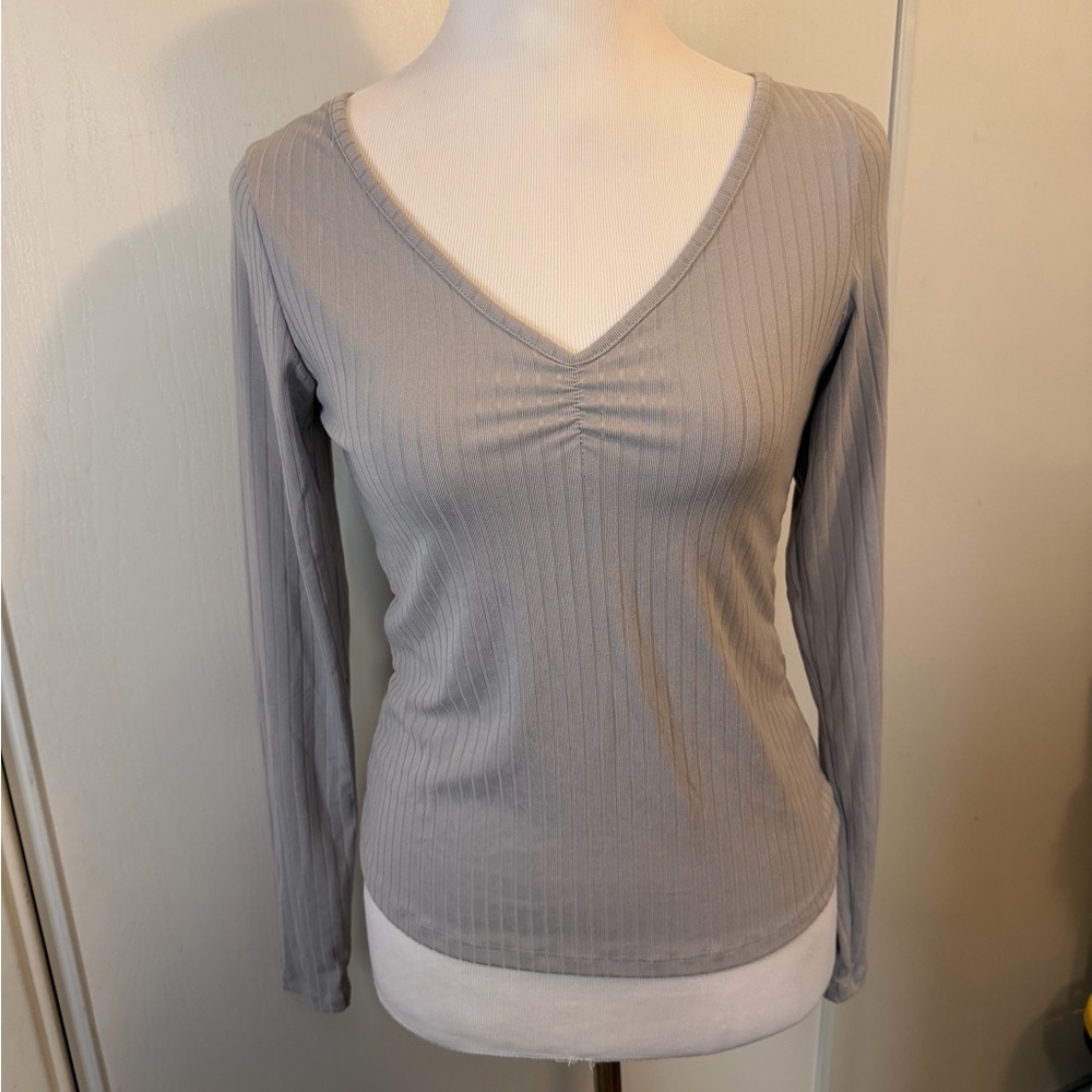 Light Gray Ribbed V Neck